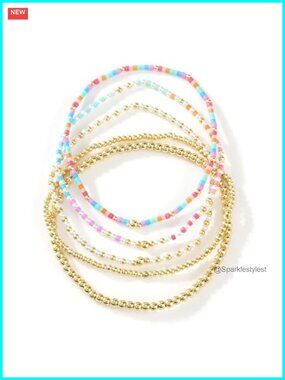 14K Gold Plated Beaded Bracelets Stack Set Stretch Boho Friendship Jewelry